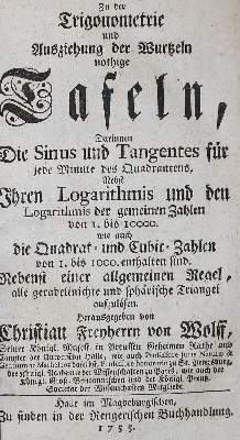 Bild Nr.1: 142-2144 Wolff,C.v.: (Verschiedene Gebiete - Varia, Mathematik)