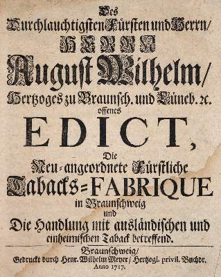 Bild Nr.1: 142-471 August Wilhelm, Herzog zu Braunschweig-Lüneburg.: (Wirtschaft, Tabak)