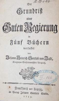 Bild Nr.1: 142-708 Justi,J.H.G.v.: (Jus der Bibliothek v. Prof. Thomas Würtenberger, Politik und Staatswissenschaften)