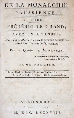 Bild Nr.1: 142-741 Mirabeau,H.G. de Riquette de.: (Jus der Bibliothek v. Prof. Thomas Würtenberger, Preußen)