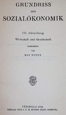 Bild Nr.1: 142-761 Weber,M.: (Jus der Bibliothek v. Prof. Thomas Würtenberger, Wirtschaft)