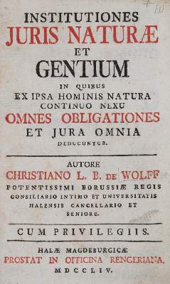 Bild Nr.1: 142-763 Wolff,C.v.: (Jus der Bibliothek v. Prof. Thomas Würtenberger)
