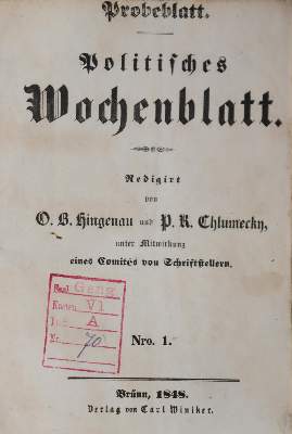 Bild Nr.1: 142-947 Hingenau,O.B. u. P.R.Chlumecky (Hrsg.).: (Zeitschriften und Zeitungen)