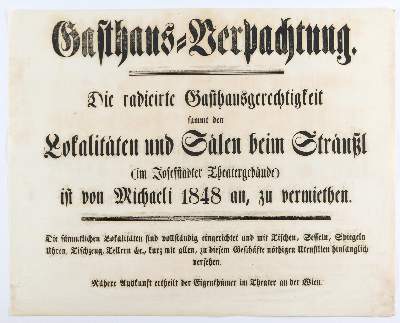 Bild Nr.1: 142-965 Gasthaus-Verpachtung.: (Küche und Haushalt, Gaststätten-Hotellerie, Wien)