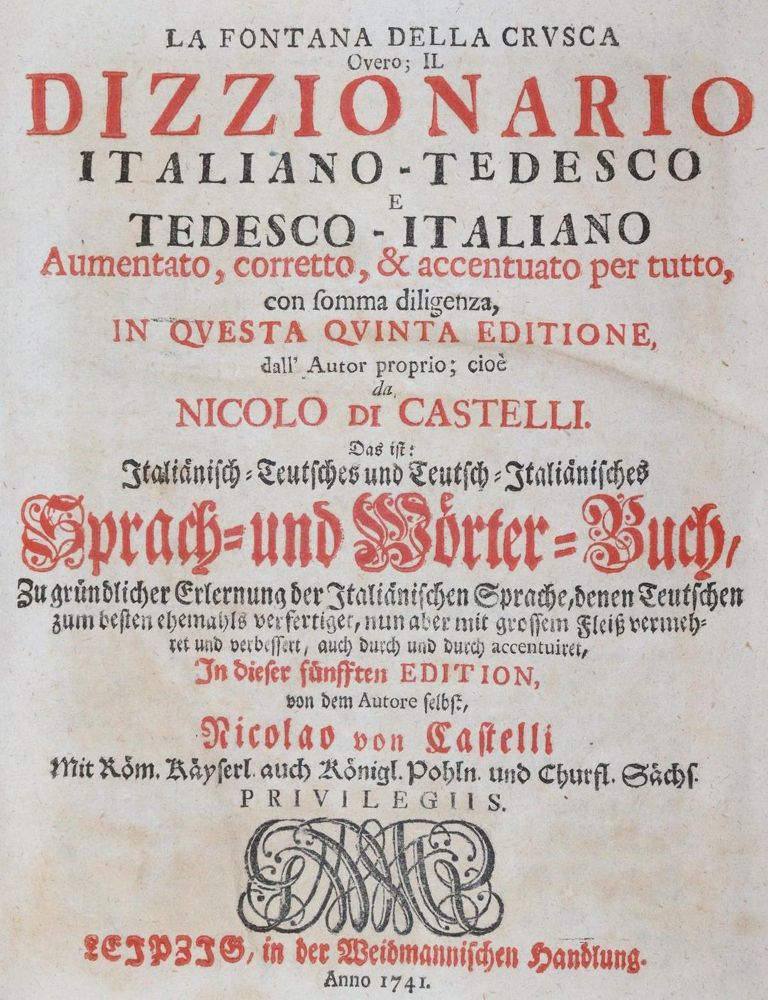 Große Abbildung Nr.1: 143-1167 Castelli,N.v.: (Lexika - Wörterbücher - Sprachwissenschaften)