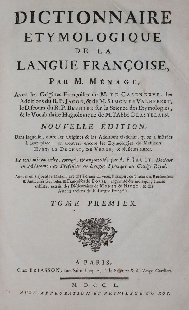 Große Abbildung Nr.1: 143-1181 Menage,(G.).: (Lexika - Wörterbücher - Sprachwissenschaften)