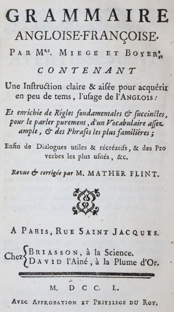 Große Abbildung Nr.1: 143-1182 Miege,(G.) u. (A.)Boyer.: (Lexika - Wörterbücher - Sprachwissenschaften)