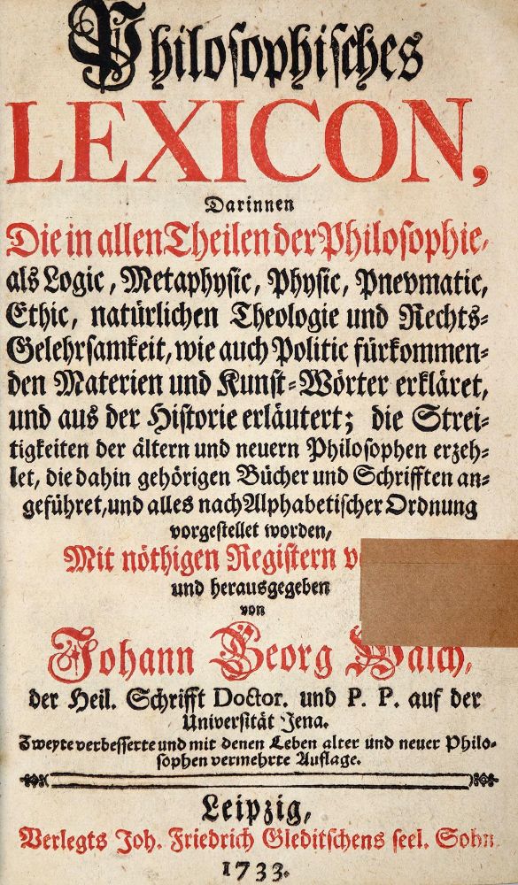 Große Abbildung Nr.1: 143-1192 Walch,J.G.: (Lexika - Wörterbücher - Sprachwissenschaften)