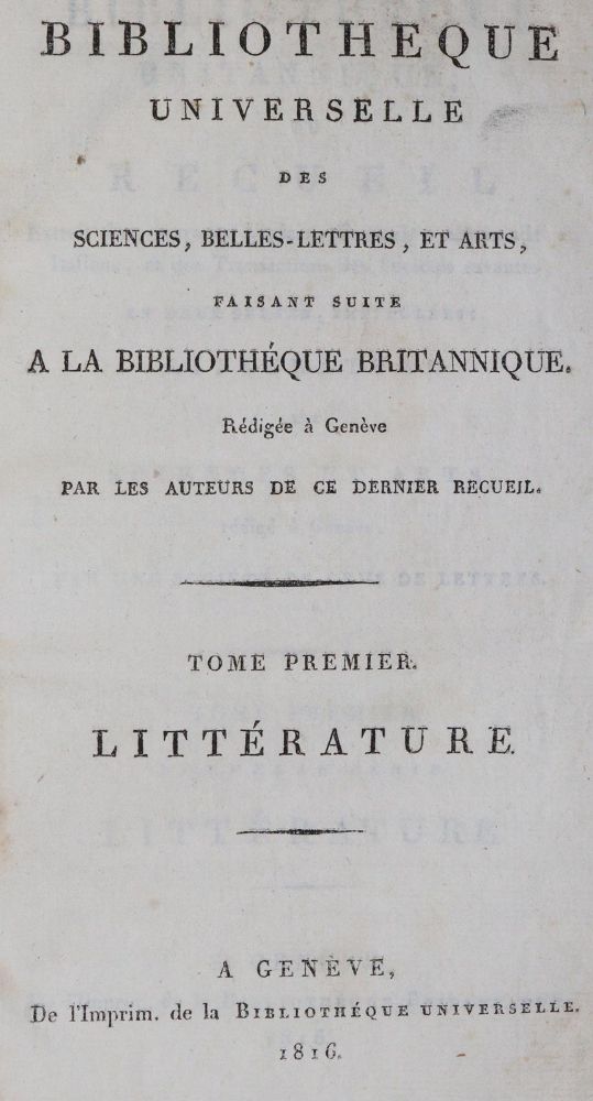 Große Abbildung Nr.3: 143-1303 Bibliotheque Universelle: (Literatur und illustrierte Bücher bis 19.Jahrhundert)