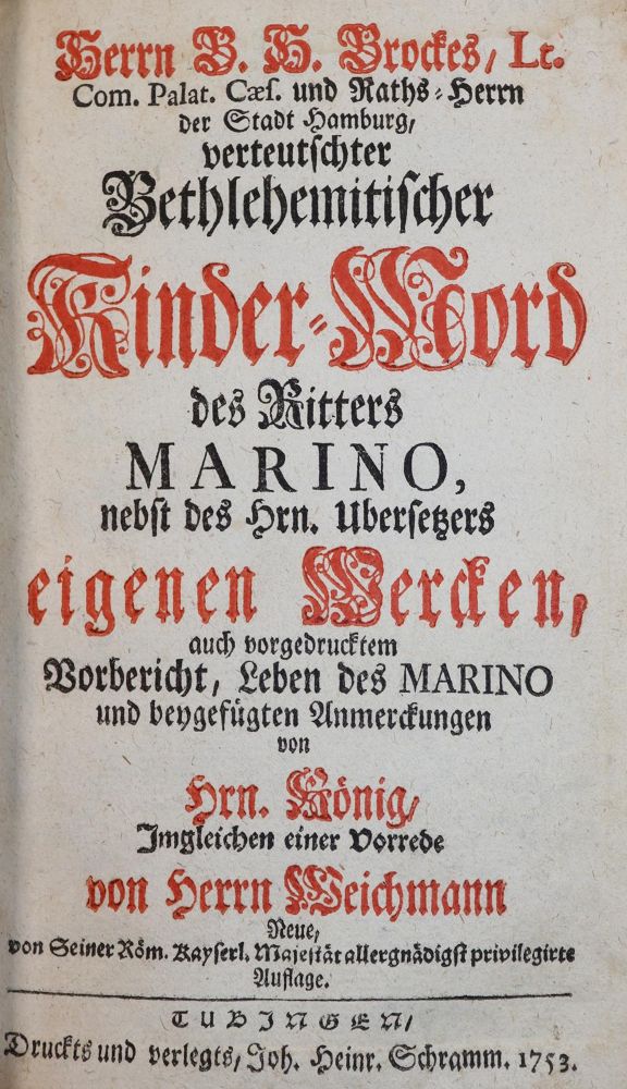 Große Abbildung Nr.1: 143-1312 Brockes,B.H.: (Literatur und illustrierte Bücher bis 19.Jahrhundert)