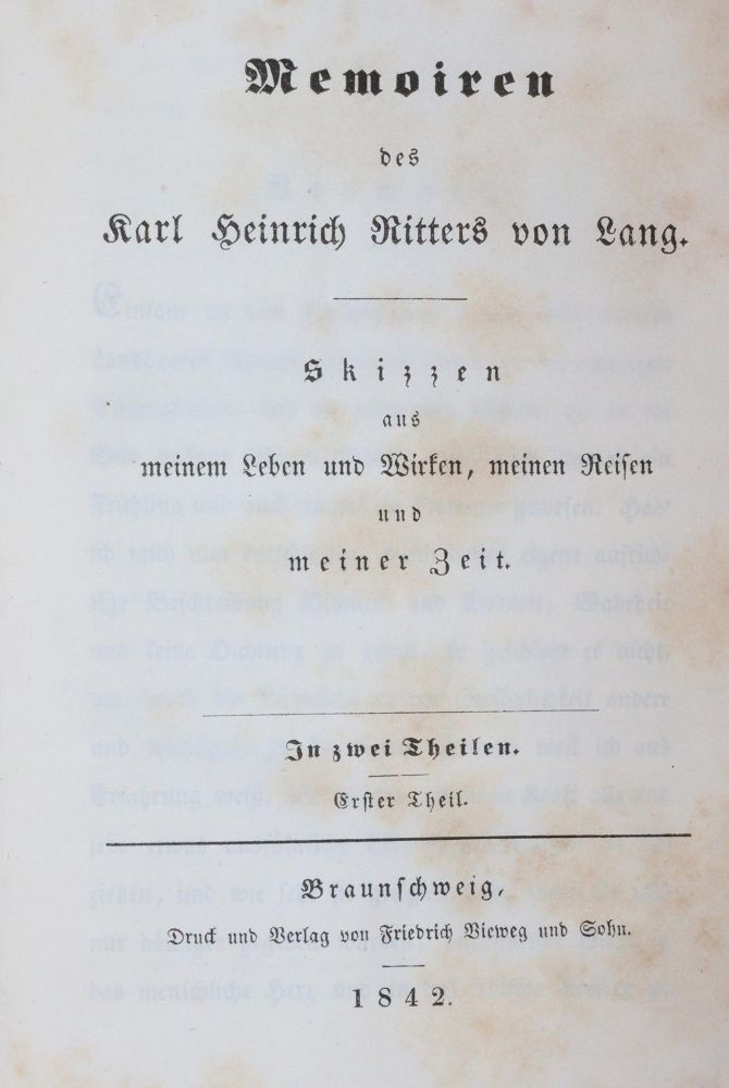 Große Abbildung Nr.1: 143-1410 Lang,K.H.v.: (Literatur und illustrierte Bücher bis 19.Jahrhundert)