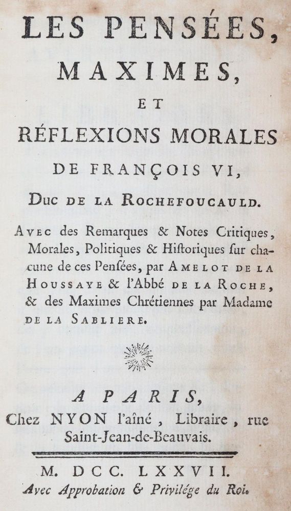 Große Abbildung Nr.1: 143-1412 La Rochefoucauld,(F.)de.: (Literatur und illustrierte Bücher bis 19.Jahrhundert)