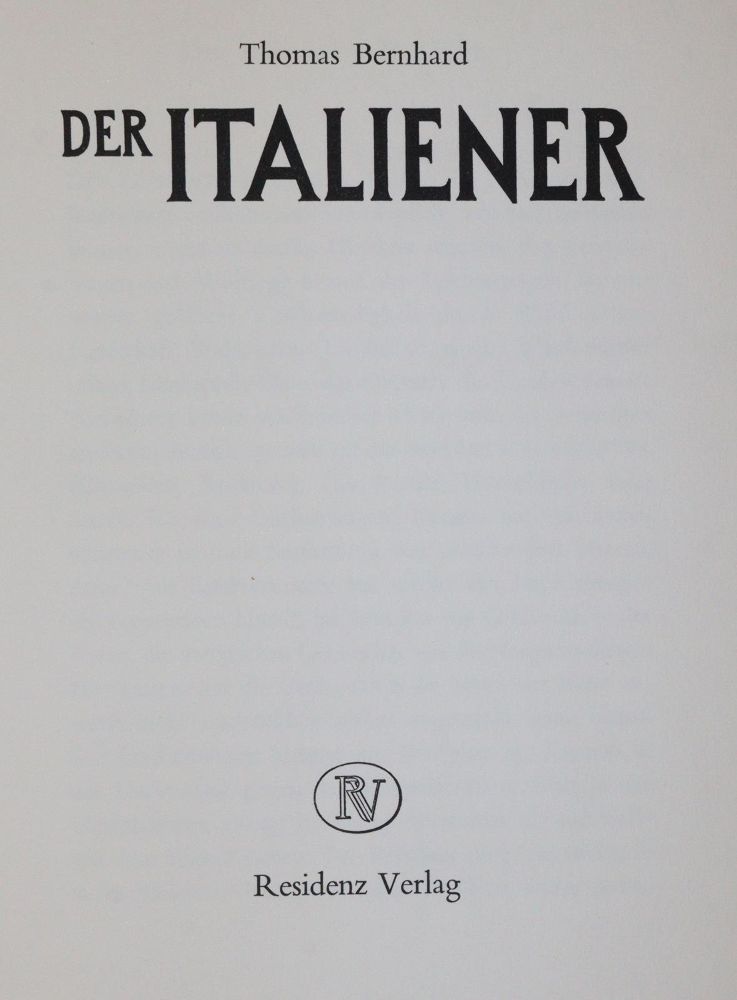 Große Abbildung Nr.1: 143-1510 Bernhard,T.: (Literatur und illustrierte Bücher 20.Jahrhundert - Alte Literatur in modernen Ausgaben)