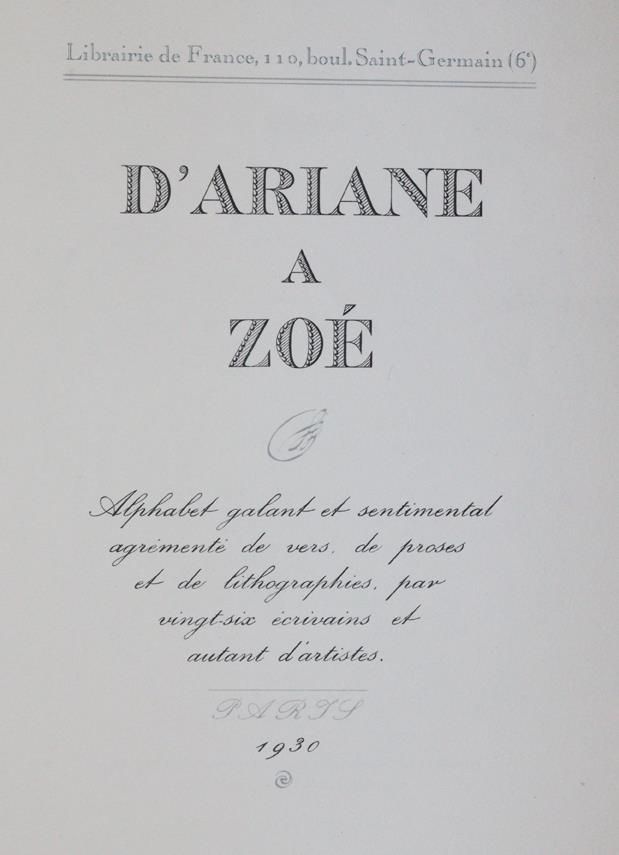 Große Abbildung Nr.1: 143-1540 D'Ariane a Zoe.: (Literatur und illustrierte Bücher 20.Jahrhundert - Alte Literatur in modernen Ausgaben)