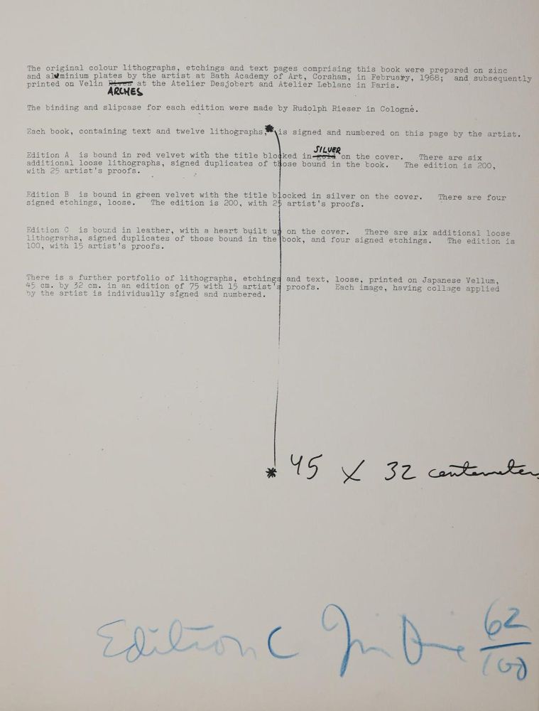 Große Abbildung Nr.3: 143-1545 Dine, Jim: (Literatur und illustrierte Bücher 20.Jahrhundert - Alte Literatur in modernen Ausgaben)