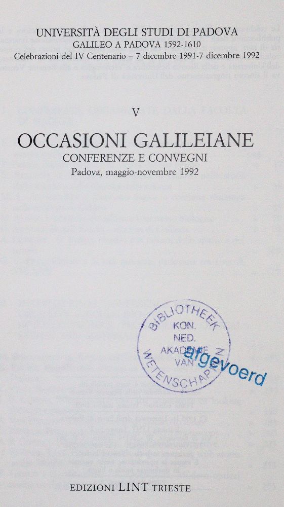 Große Abbildung Nr.1: 143-1581 Galileo a Padova.: (Literatur und illustrierte Bücher 20.Jahrhundert - Alte Literatur in modernen Ausgaben)