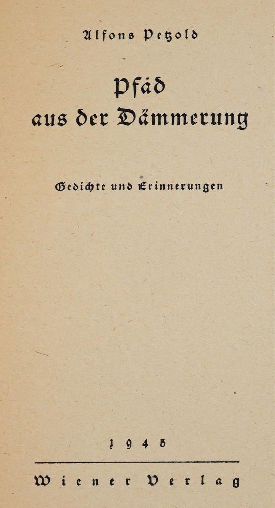 Große Abbildung Nr.1: 143-1697 Petzold,A.: (Literatur und illustrierte Bücher 20.Jahrhundert - Alte Literatur in modernen Ausgaben)