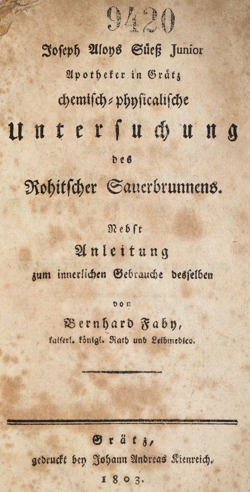 Große Abbildung Nr.1: 143-1824 Süeß,J.A. u. B.Faby.: (Medizin, Balneologie)