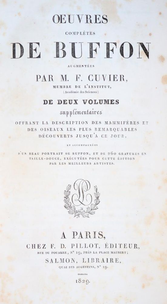 Große Abbildung Nr.1: 143-1869 Buffon,(G.L.L.)de; F.Cuvier u. B.G.E.Lacepede de la Ville.: (Zoologie)
