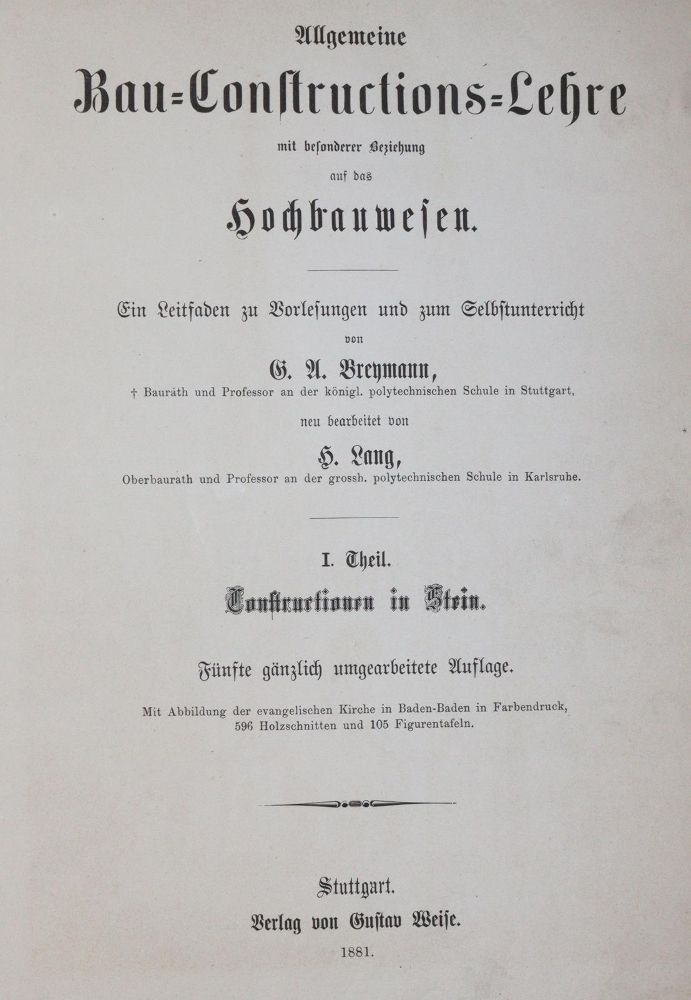 Große Abbildung Nr.1: 143-1952 Breymann,G.A.: (Verschiedene Gebiete - Varia, Bauwesen)