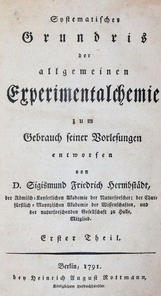 Große Abbildung Nr.1: 143-1958 Hermbstädt,S.F.: (Verschiedene Gebiete - Varia, Chemie)