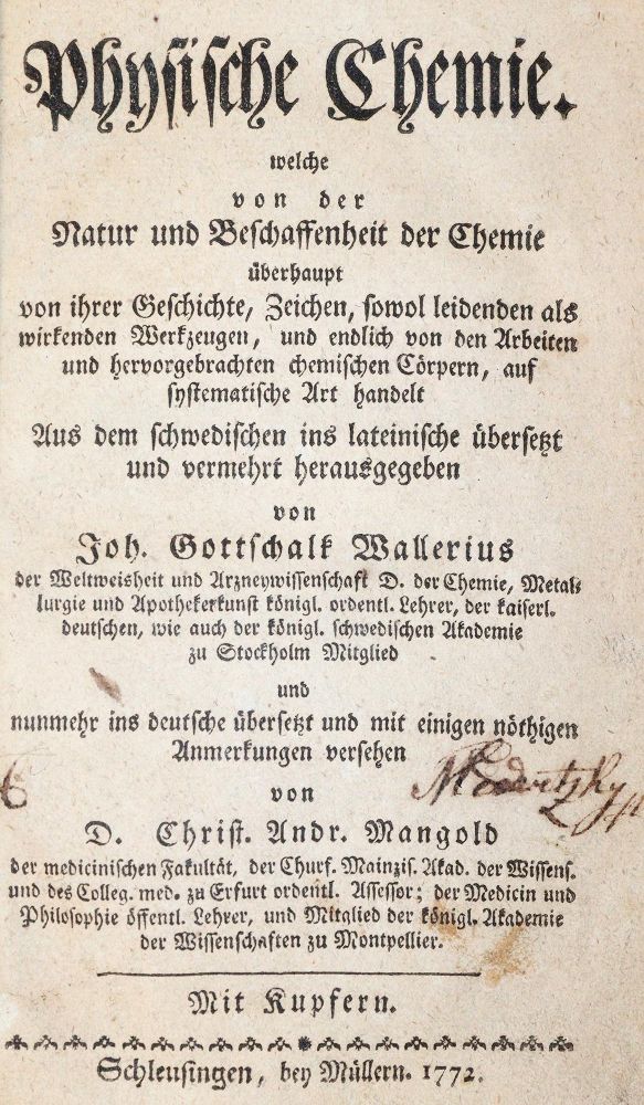 Große Abbildung Nr.1: 143-1965 Wallerius,J.G.: (Verschiedene Gebiete - Varia, Chemie)