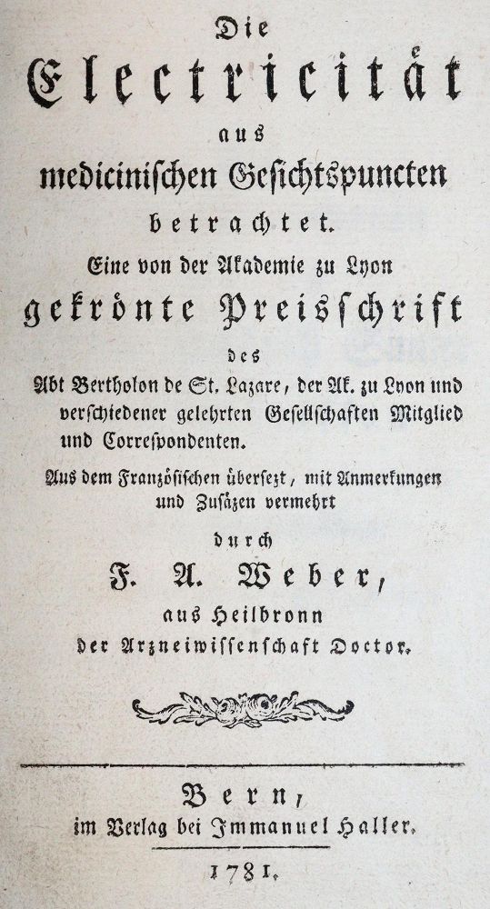 Große Abbildung Nr.1: 143-1974 Bertholon de Saint-Lazare,P.N.: (Verschiedene Gebiete - Varia, Elektrizität)