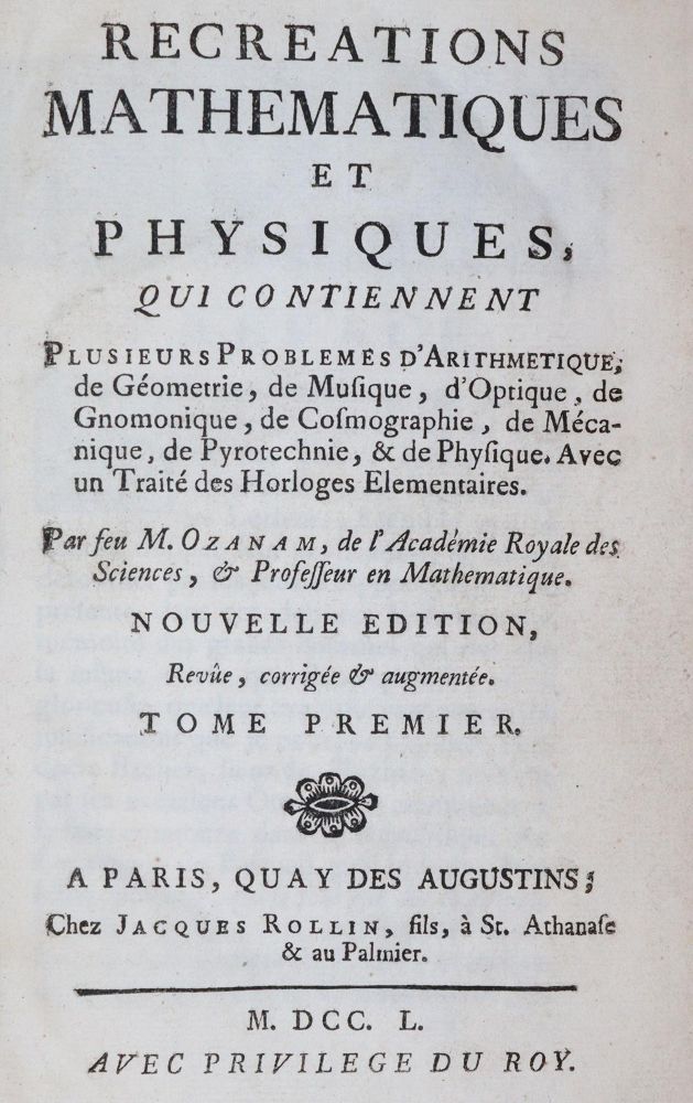 Große Abbildung Nr.1: 143-2025 Ozanam,(J.).: (Verschiedene Gebiete - Varia, Mathematik)