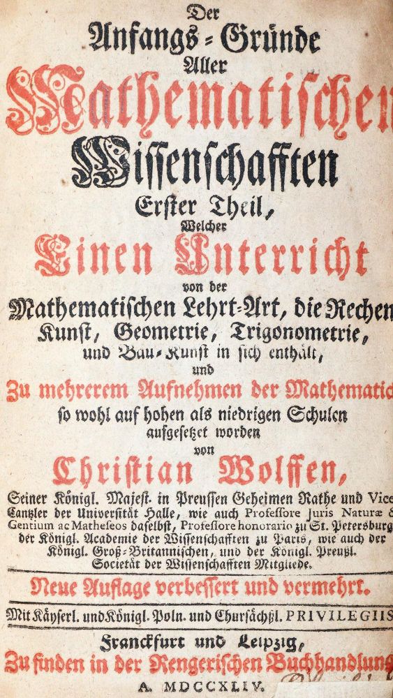 Große Abbildung Nr.1: 143-2027 Wolff,C.: (Verschiedene Gebiete - Varia, Mathematik)