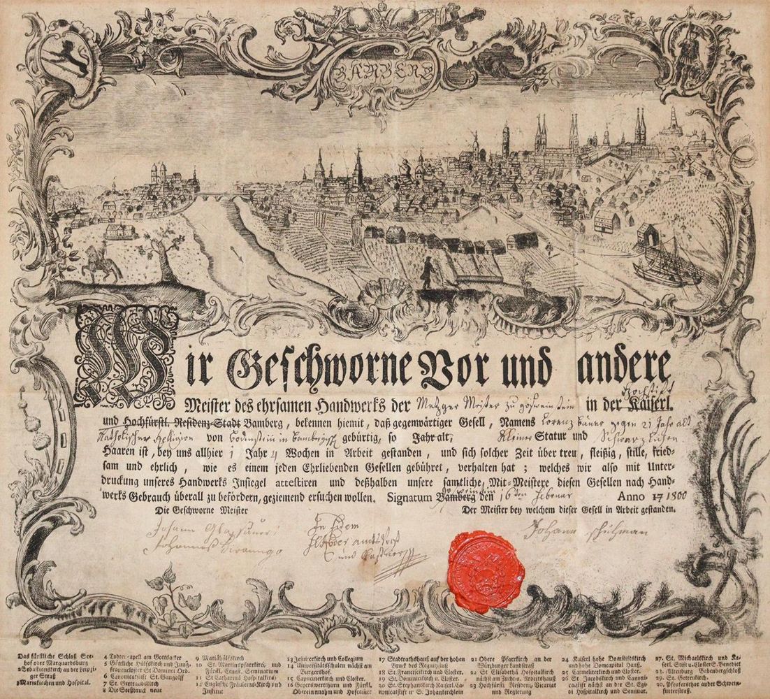 Große Abbildung Nr.1: 143-2161 Gesellenbrief: (Deutschland, Bamberg)