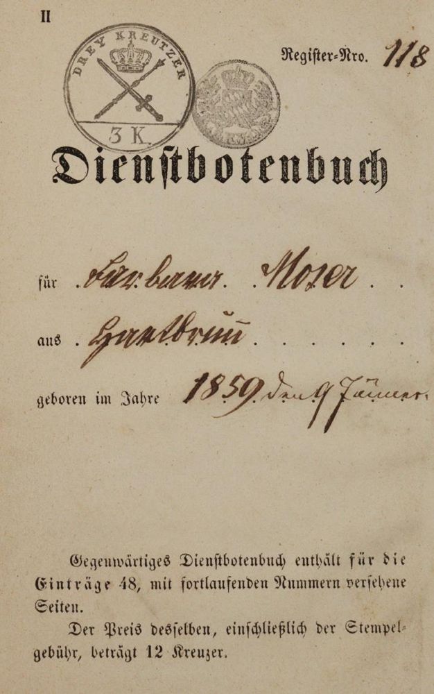 Große Abbildung Nr.1: 143-2164 Dienstbotenbuch: (Deutschland, Bayern)