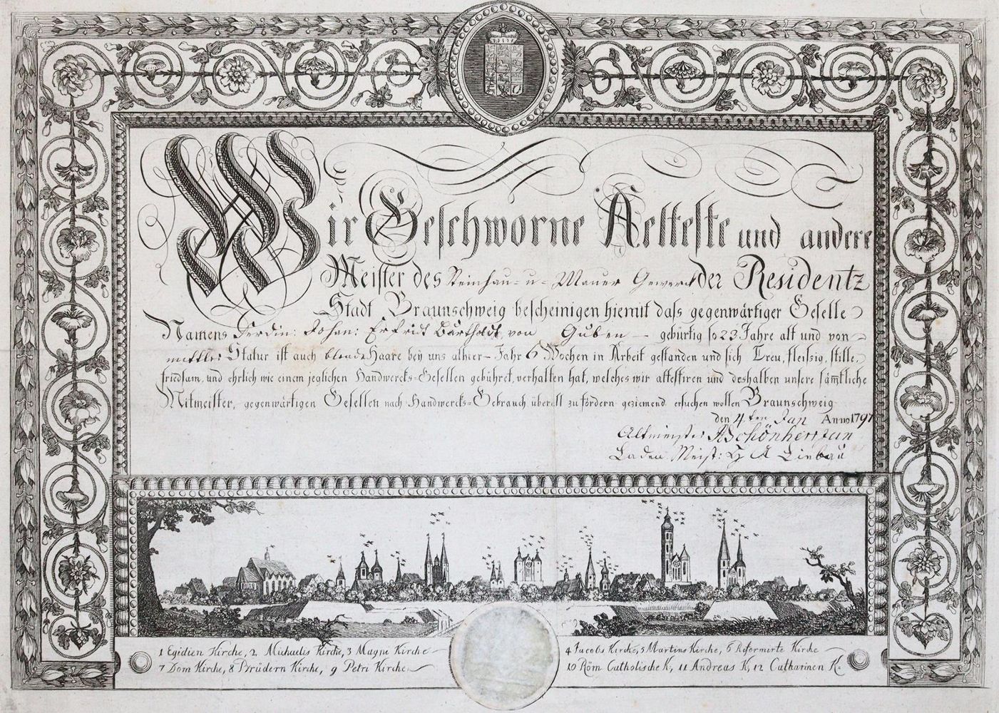 Große Abbildung Nr.1: 143-2174 Gesellenbrief: (Deutschland, Braunschweig)
