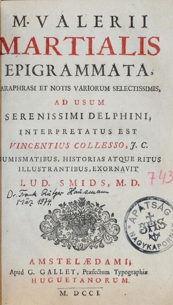 Große Abbildung Nr.1: 143-236 Martialis,M.V.: (Alte Drucke, Handschriften und Theologie)
