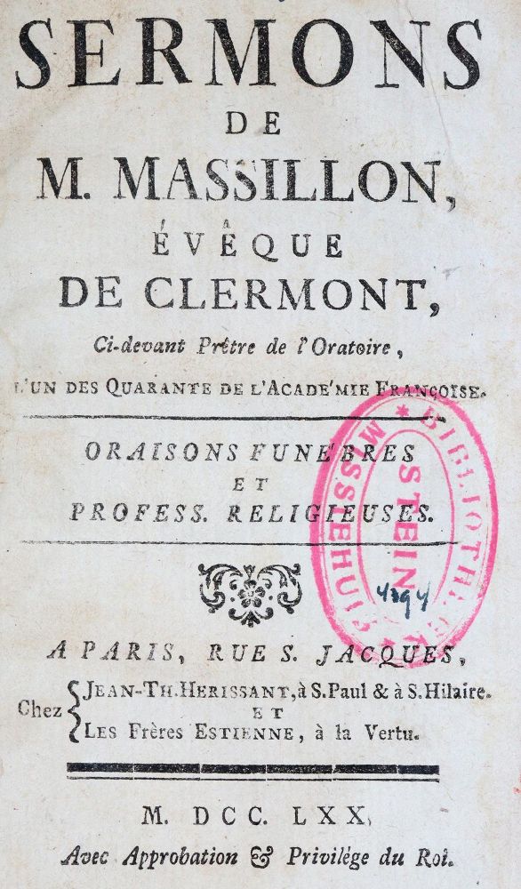 Große Abbildung Nr.1: 143-241 Massillon,(J.B.).: (Alte Drucke, Handschriften und Theologie)