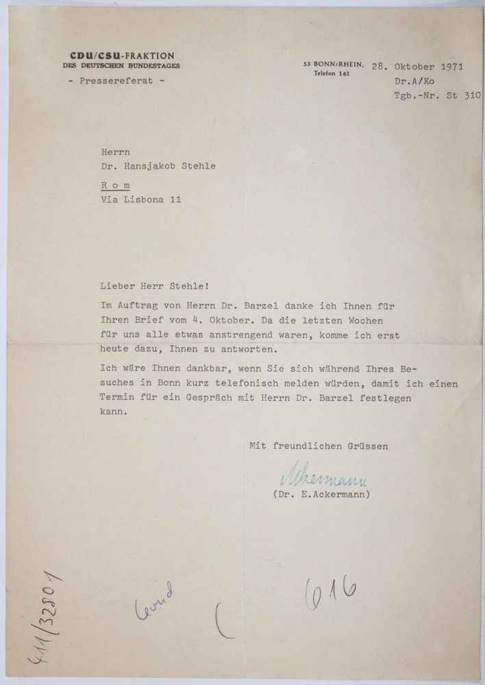 Große Abbildung Nr.3: 143-2541 Stehle, Hansjakob.: (Autographen)