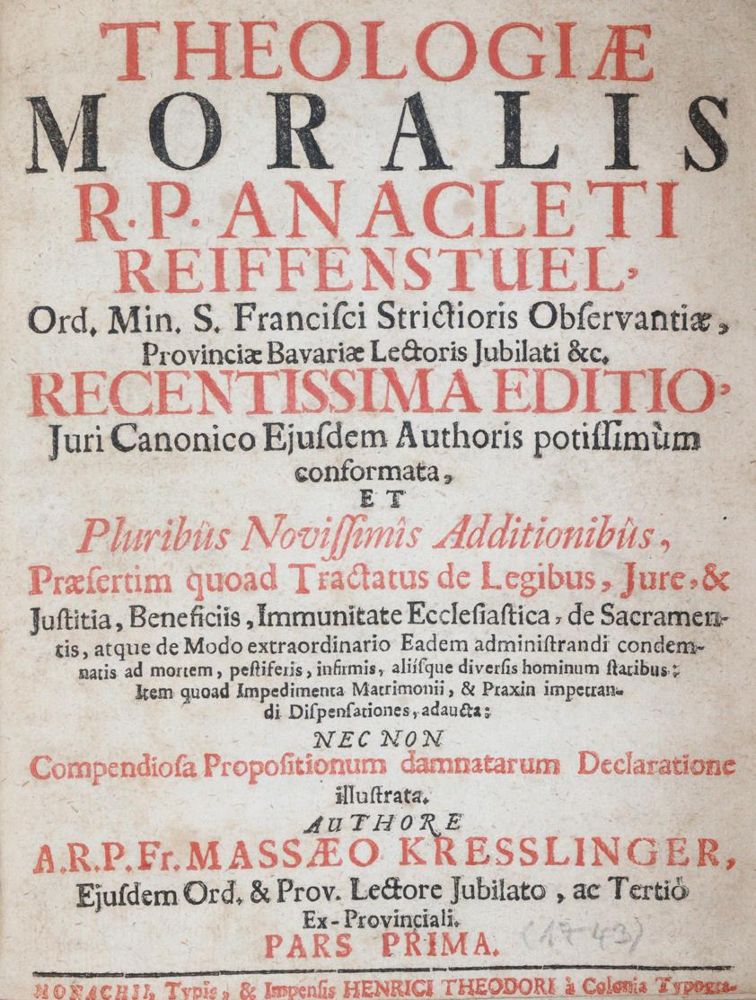 Große Abbildung Nr.1: 143-285 Reiffenstuel,A.: (Alte Drucke, Handschriften und Theologie)