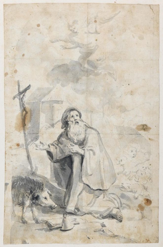 Große Abbildung Nr.1: 143-2971 Der Hl. Antonius mit Schwein und Glocke.: (Varia, Andachtsbilder)