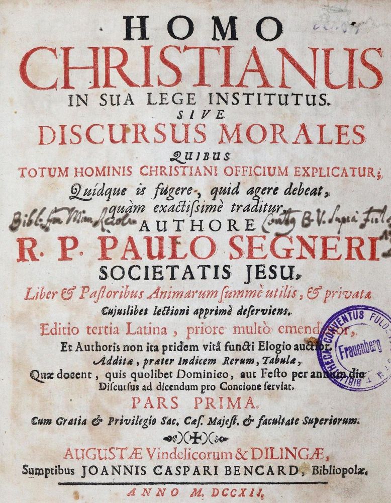 Große Abbildung Nr.1: 143-311 Segner,P.: (Alte Drucke, Handschriften und Theologie)