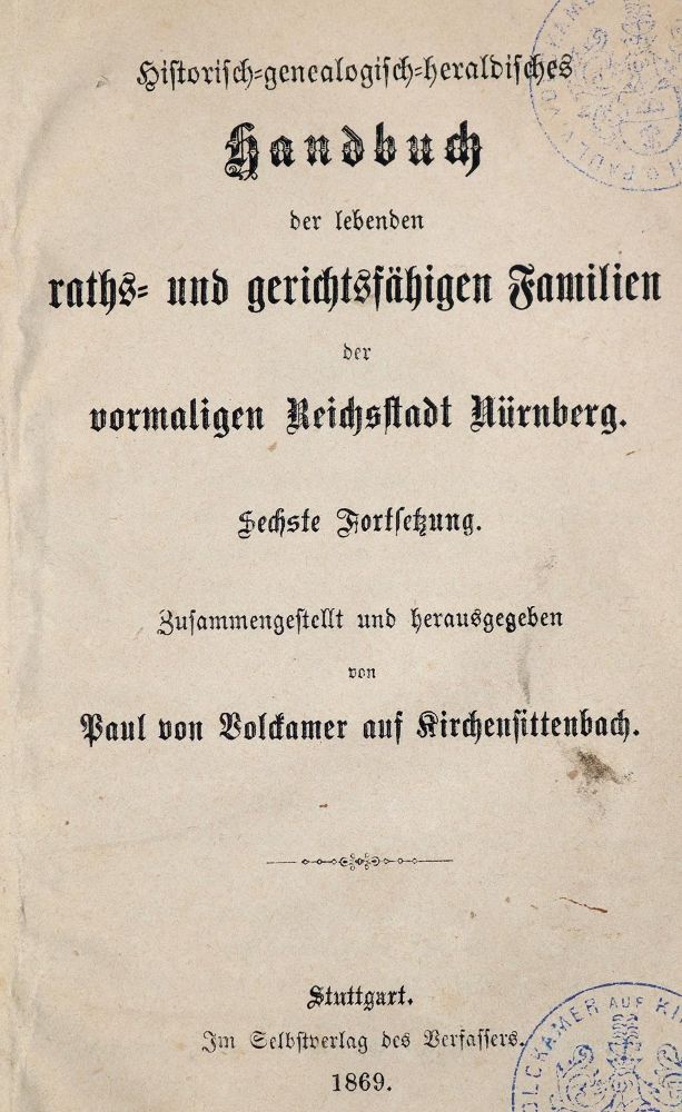 Große Abbildung Nr.1: 143-353 Volckamer,P.v.: (Genealogie und Heraldik, Nürnberg)