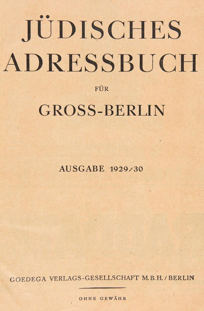 Große Abbildung Nr.1: 143-382 Jüdisches Adressbuch für Gross-Berlin.: (Judaica, Berlin)