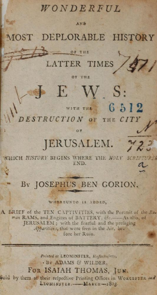 Große Abbildung Nr.1: 143-388 Josephus Ben Gorion (Pseud.).: (Judaica)