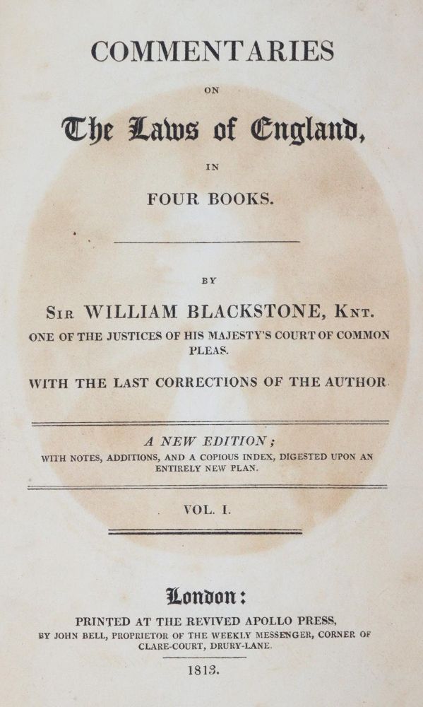 Große Abbildung Nr.1: 143-395 Blackstone,W.: (Juridica und Kriminologie)
