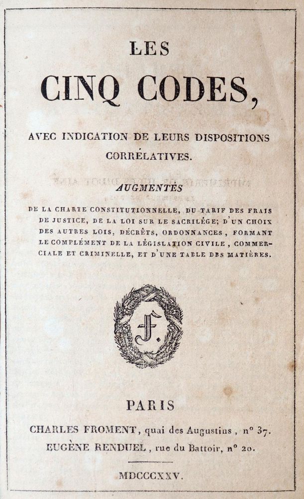 Große Abbildung Nr.1: 143-398 Cinq Codes, Les,: (Juridica und Kriminologie)