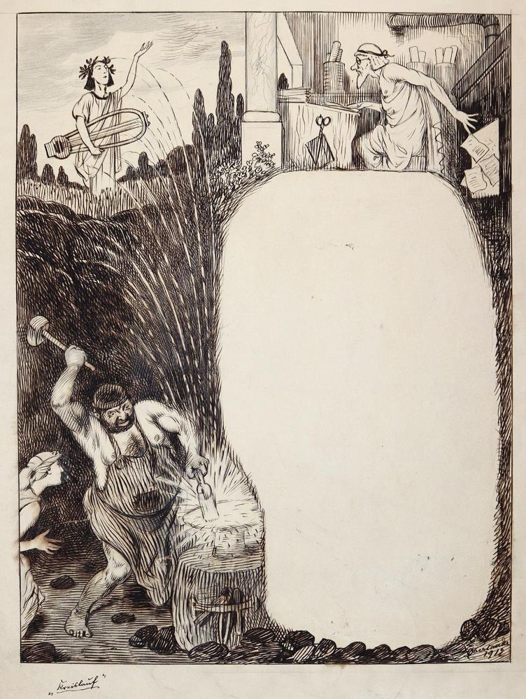 Große Abbildung Nr.3: 143-4015 Oberländer, Adolf: (Künstlergraphik, Karikatur)