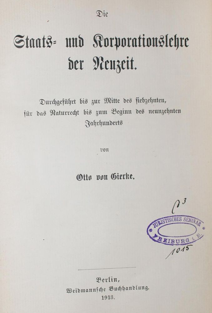 Große Abbildung Nr.2: 143-403 Gierke,O.v.: (Juridica und Kriminologie)