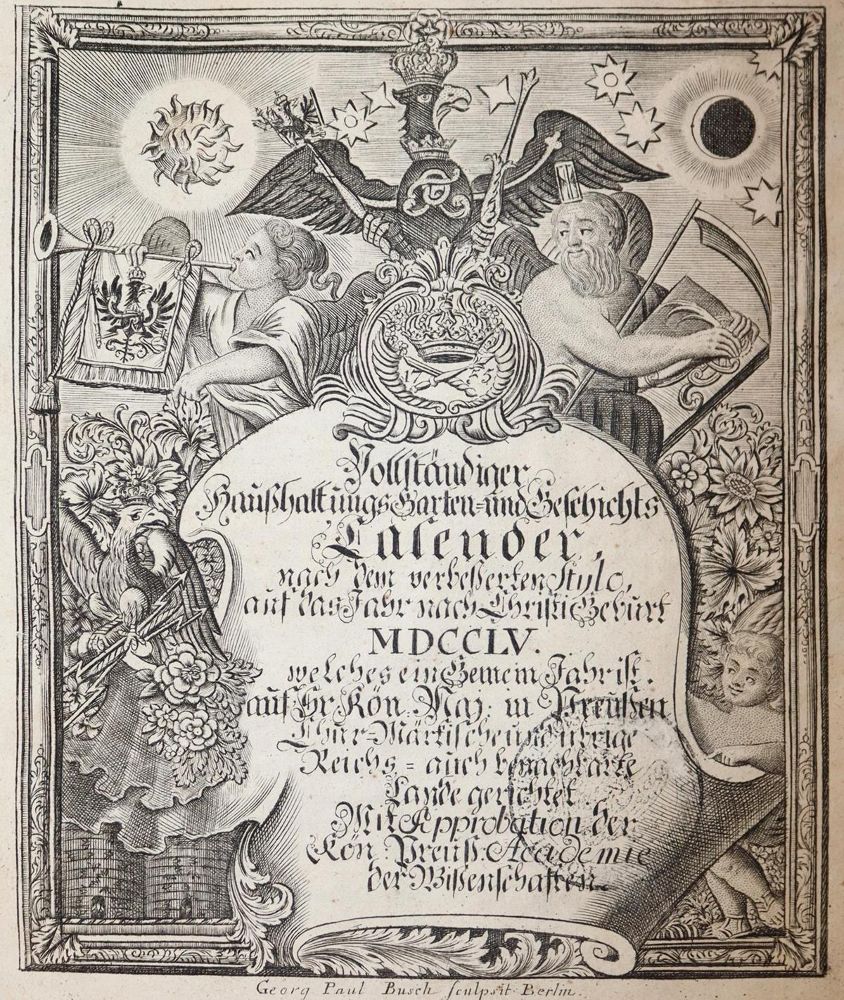 Große Abbildung Nr.1: 143-435 Haußhaltungs-, Garten- und Geschichts-Calender,: (Kalender, Preussen)
