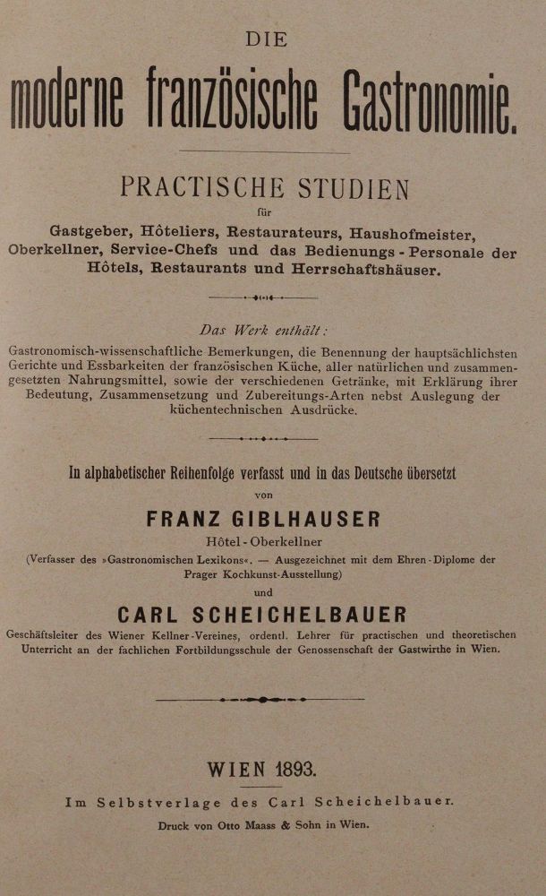 Große Abbildung Nr.1: 143-590 Giblhauser,F. u. C.Scheichelbauer.: (Küche und Haushalt, Gaststätten-Hotellerie)