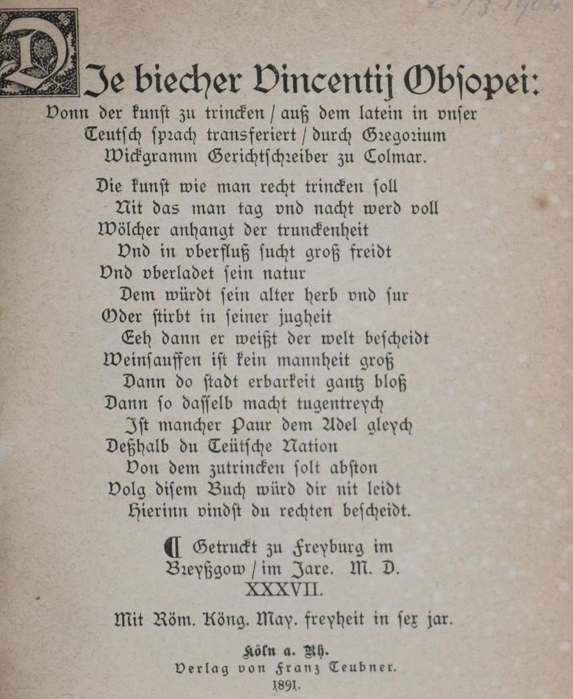 Große Abbildung Nr.1: 143-595 Opsopoeus,V. (d.i. V.Heidecker).: (Küche und Haushalt, Getränke)