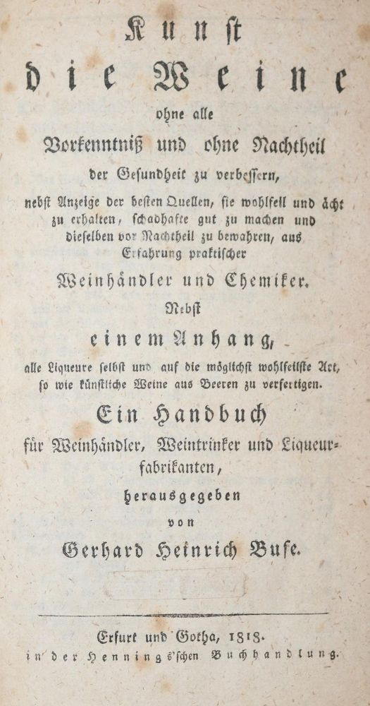 Große Abbildung Nr.1: 143-614 Buse,G.H.: (Küche und Haushalt, Getränke, Wein)