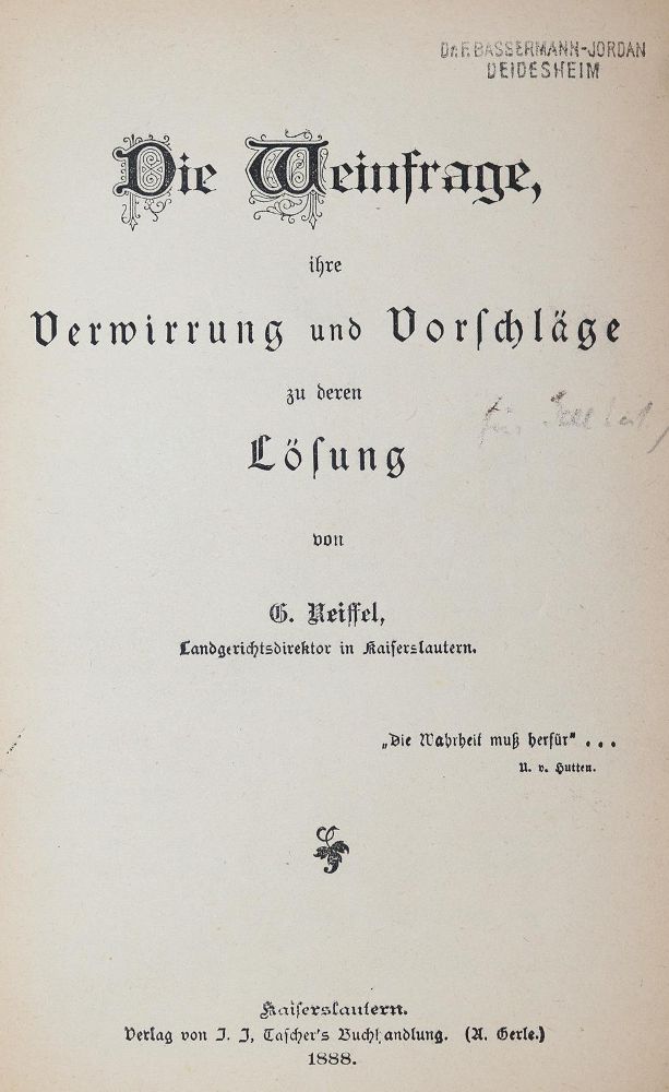 Große Abbildung Nr.1: 143-653 Reiffel,G.: (Küche und Haushalt, Getränke, Wein)